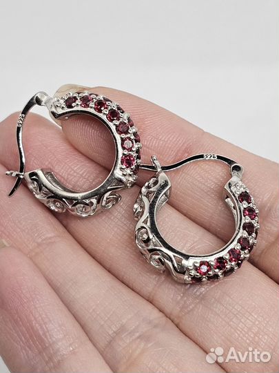 Серебряные серьги конго с рубинами