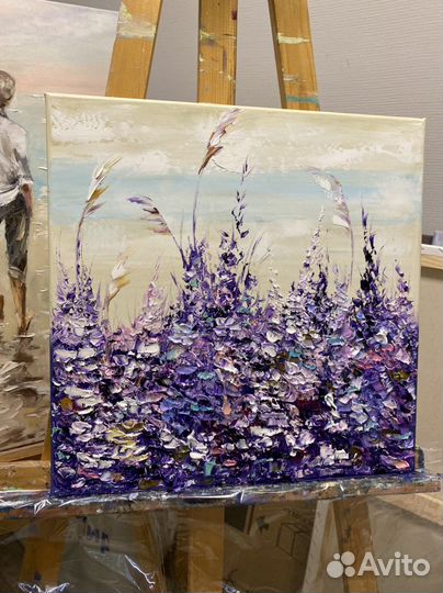 Картины объемными мазками синяя и фиолетовая 40/40