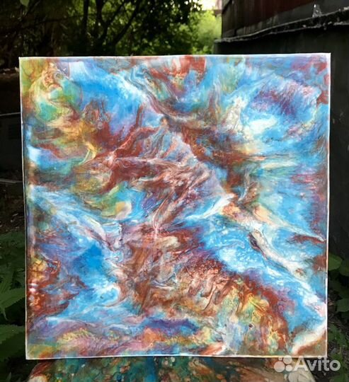 Картина в технике Флюид Арт « Морские скалы»