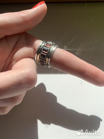 Кольцо спинер серебро гранат 19 размер