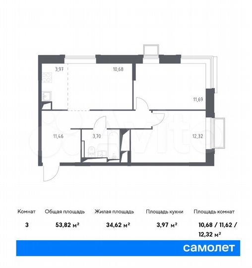 3-к. квартира, 53,8 м², 25/25 эт.