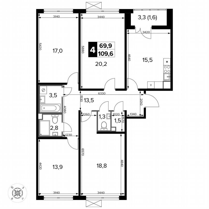 4-к. квартира, 109,6 м², 7/15 эт.
