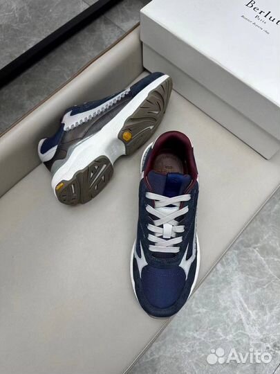 Синие мужские кроссовки Berluti текстиль