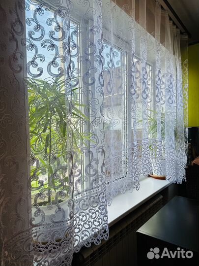 Шторы короткие тюль с кружевом