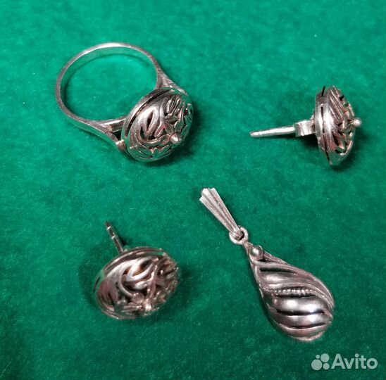 Кольцо, серьги, кулон серебро 875 Монголия