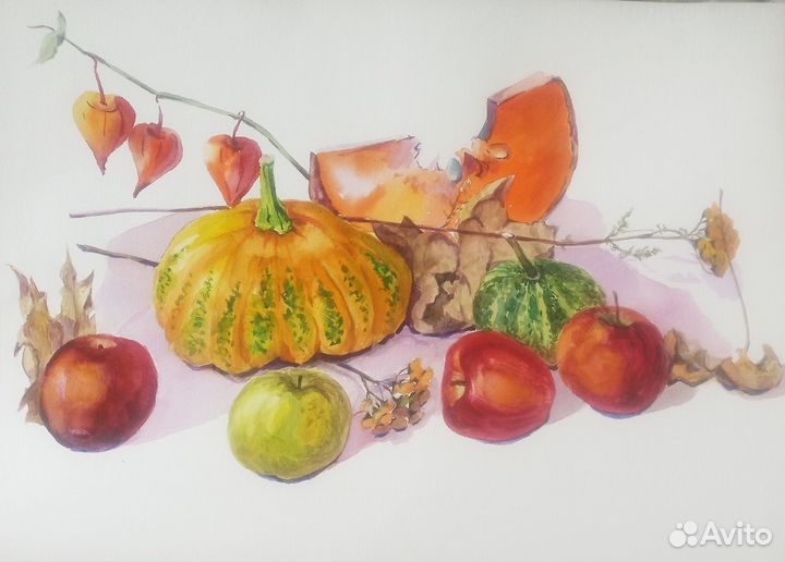 Картина акварелью Тыква