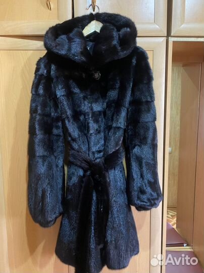 Шуба норковая с капюшоном 44 46 бу