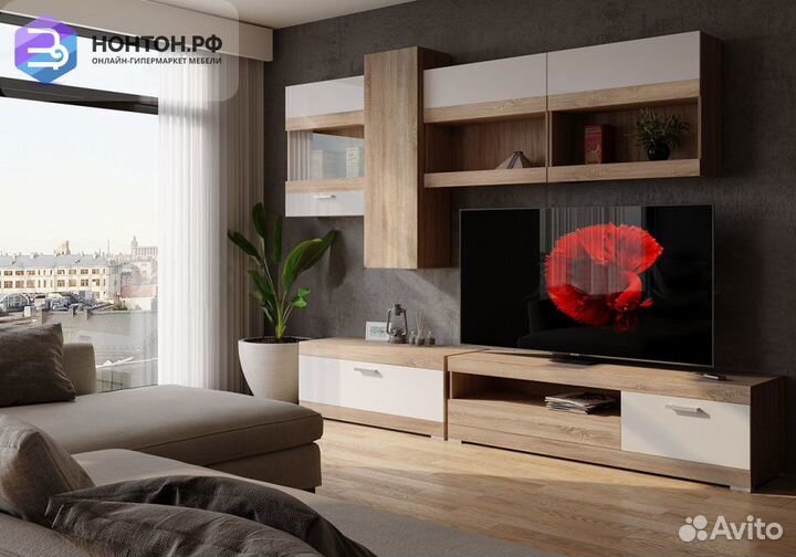 Стенка Аванта №1 белый глянец / дуб сонома