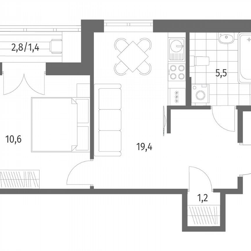 1-к. квартира, 38,4 м², 2/12 эт.