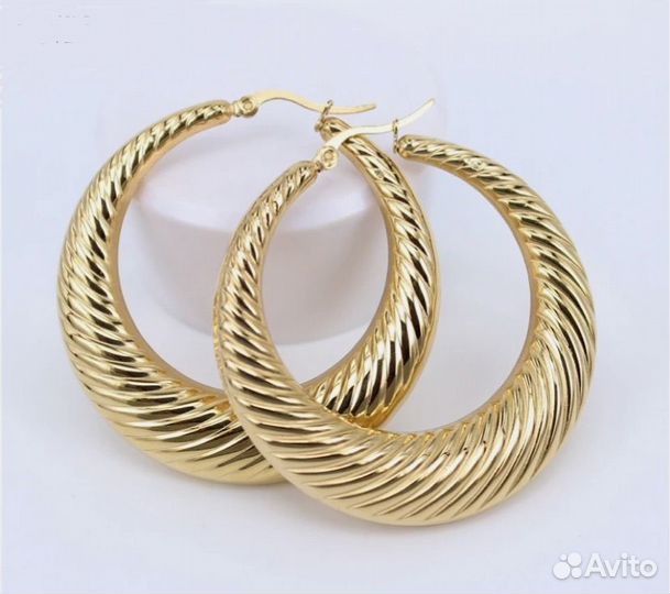 Бижутерия женские серьги-кольца ребристые