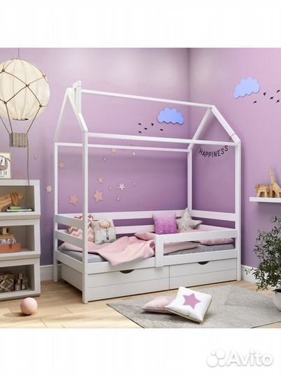 Кроватка высокий борт детская домик берёза