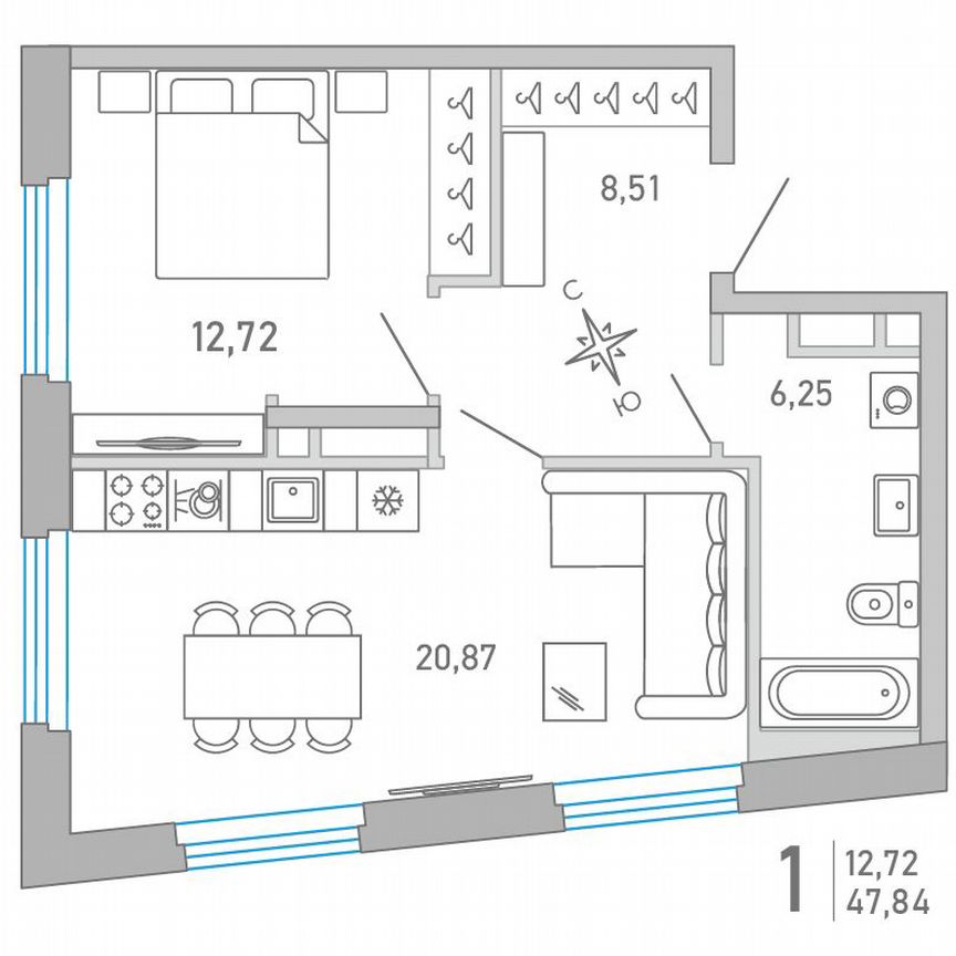 1-к. квартира, 47,9 м², 3/10 эт.