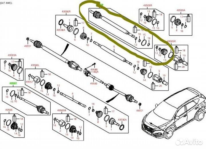 Вал приводной (Полуось) передний правый Hyundai