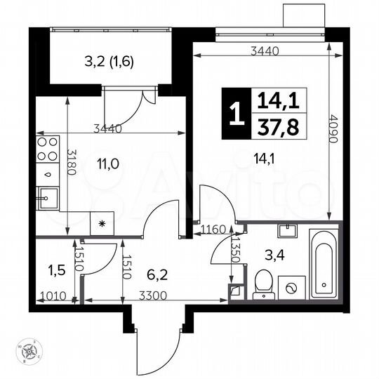 1-к. квартира, 37,8 м², 8/20 эт.