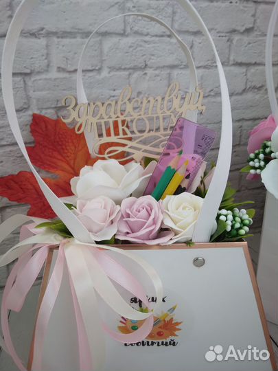 Букеты из мыльных роз,букет на 1 сентября,цветы