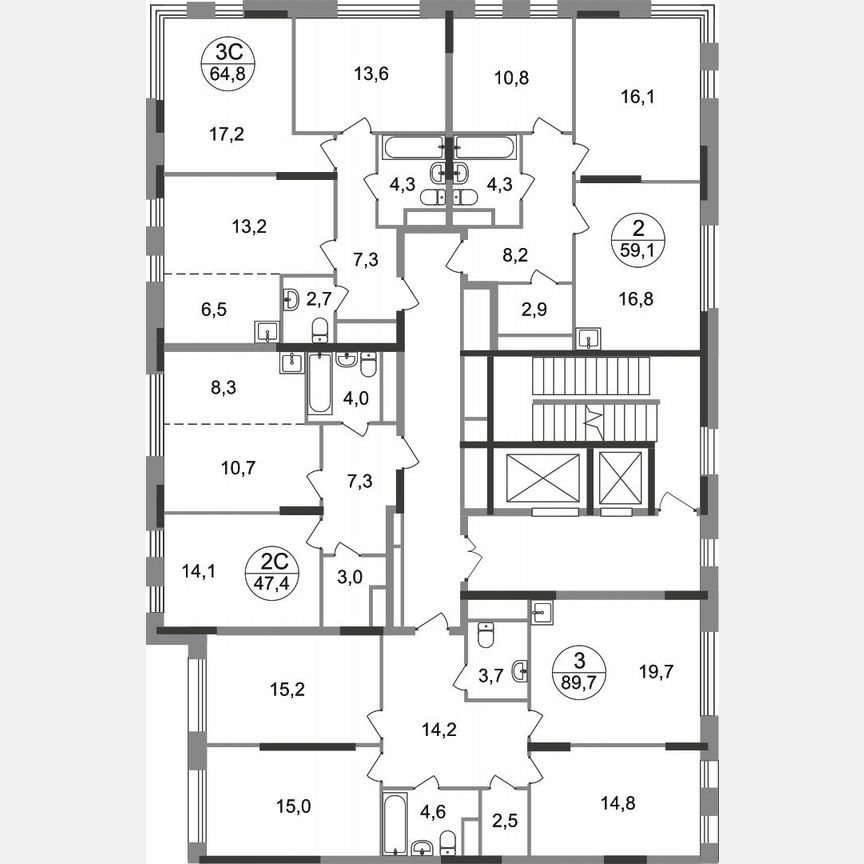2-к. квартира, 59,1 м², 11/17 эт.