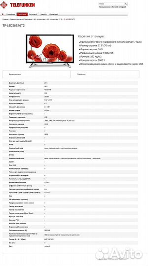 Телевизор Telefunken 28 дюйма