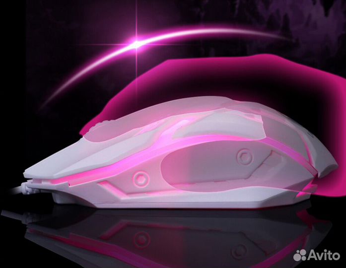 Проводная USB мышь с подсветкой. Белая. Игровая