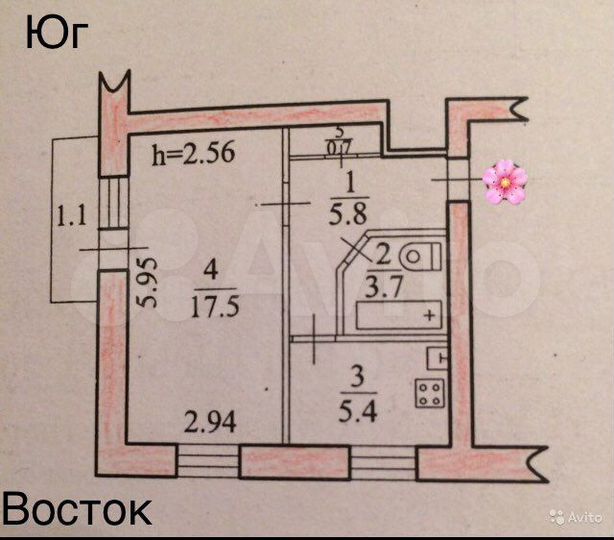 1-к. квартира, 34,1 м², 4/4 эт.