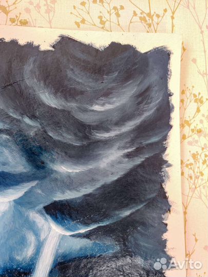 Картина пейзаж цветок каллиграфия 