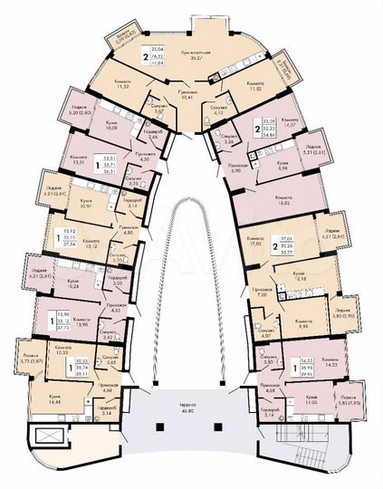 2-к. квартира, 54,8 м², 5/9 эт.