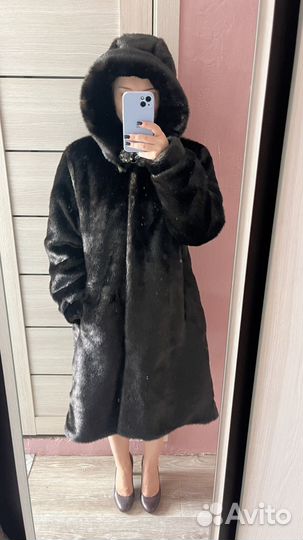 Искусственная шуба под норку с капюшоном