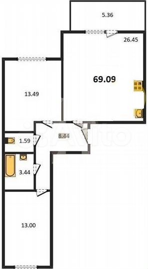 2-к. квартира, 69,1 м², 4/14 эт.