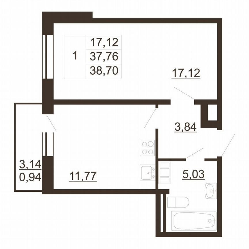 1-к. квартира, 38,7 м², 4/6 эт.