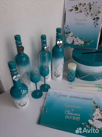 Свадебный набор, аксессуары, декор бутылок