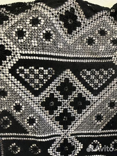 Шаль,платок, филейно-гипюрная вышивка, винтаж СССР