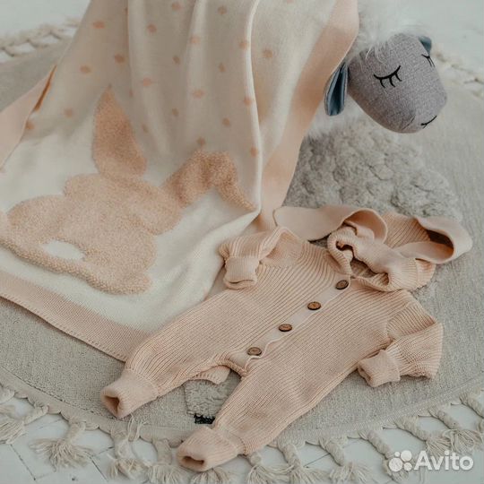 Плед вязаный детский зайка