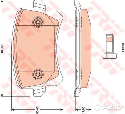 Колодки тормозные задние (105,5*56) Audi A6 III 05, Q3 11, VW Passat VI, VII 05, Passat CC I, II 08