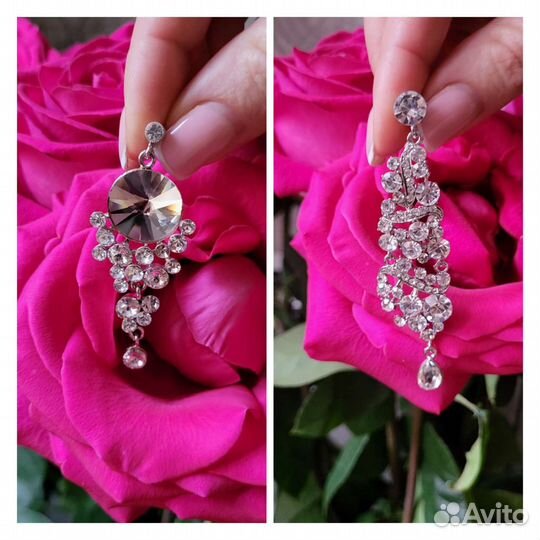 Серьги. Корея. Кристаллы Swarovski,цирконы