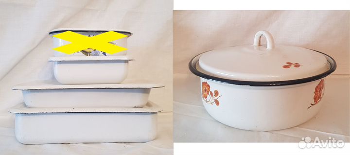 Кастрюли миски лотки блюда чашки эмалированные