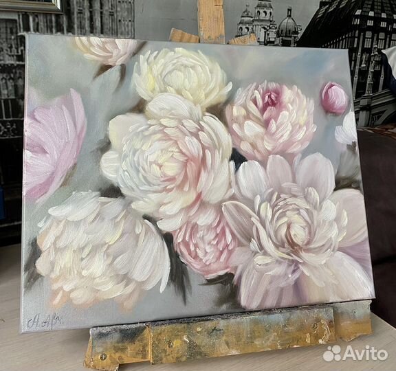 Картина маслом «Пионы»