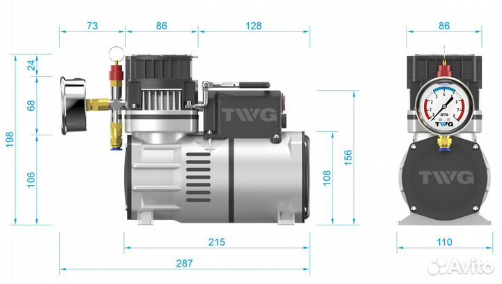Компрессор аэрационный TWG aero-4-6 безмасляный воздушный компрессор, до 5.5 бар с активным охлажден