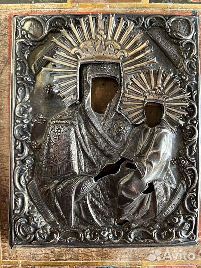 Старинная икона Споручница грешных серебро 19 век