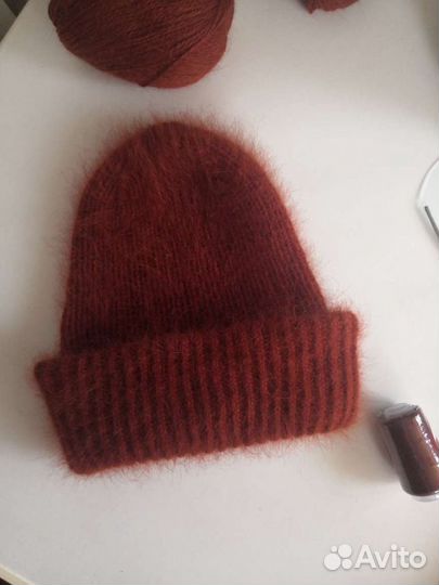 Шапка женская ангора, ручная вязка