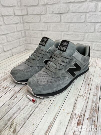 Кроссовки великаны New Balance 574 серые без сетки