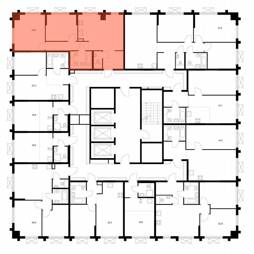 2-к. квартира, 58,8 м², 19/25 эт.