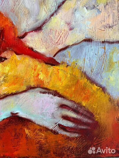 Картина маслом девушка кот ангел в интерьер