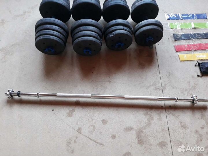Гантели новые 2 по 10, 2 по 15, гриф