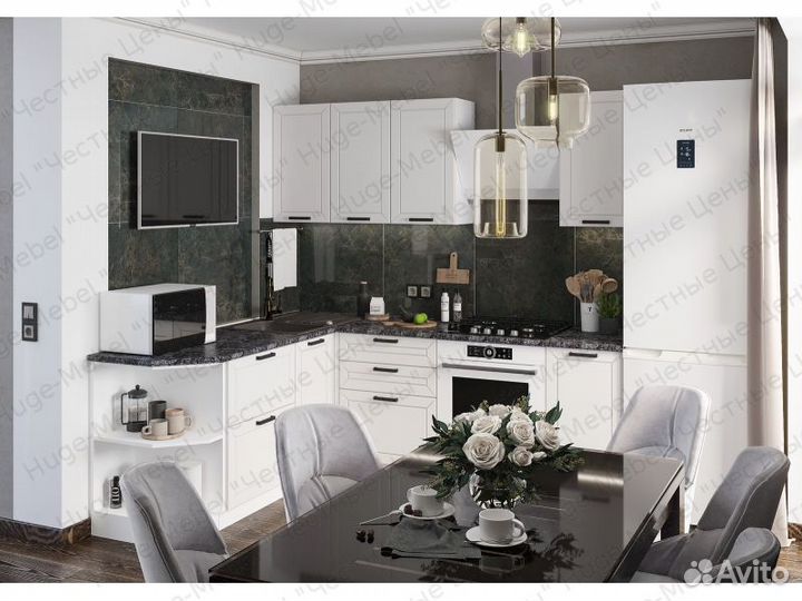 Белая угловая кухня 190х220 