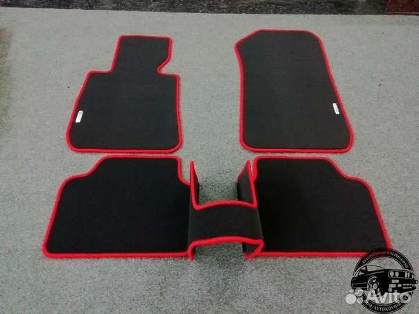 Автоковрики для BMW 3 серии e90, графит. - красн