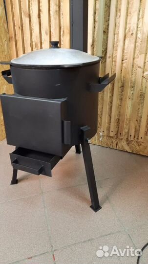 Казан 10л + Печь с Зольником и Накладной Дверцей