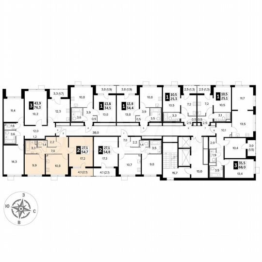 2-к. квартира, 54,7 м², 21/24 эт.