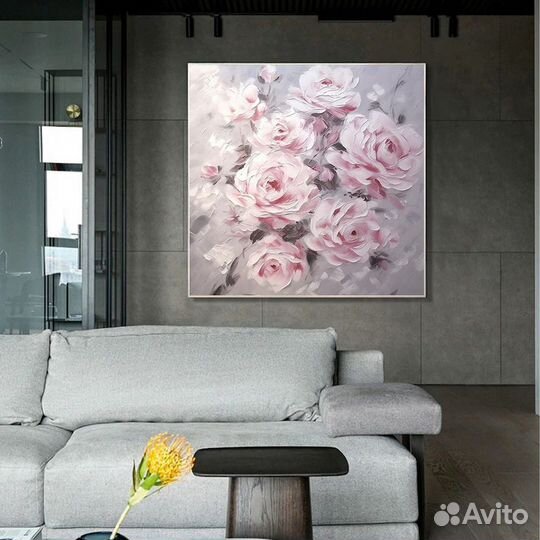 Текстурная картина маслом Розовые розы Премиум