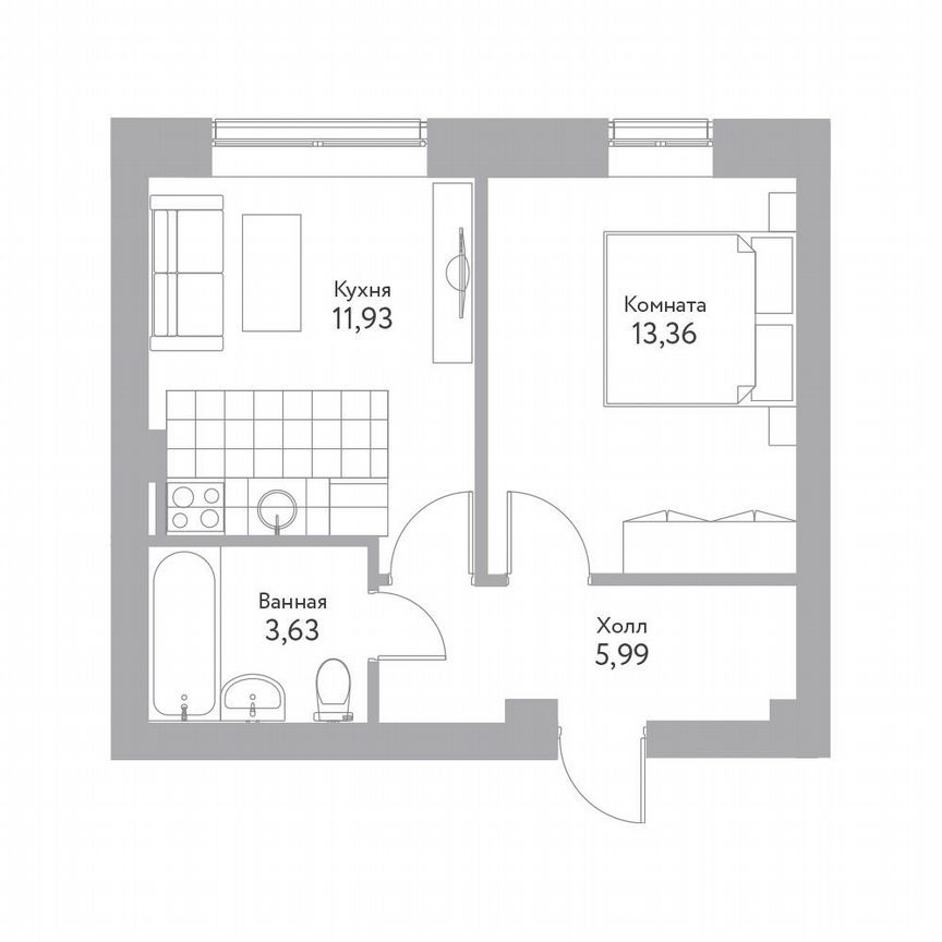1-к. квартира, 35,3 м², 5/5 эт.