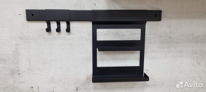 Рейлинг черный матовый 60 см с полкой и крючками