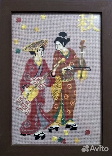 Интерьерные картины в японском стиле (вышивка)